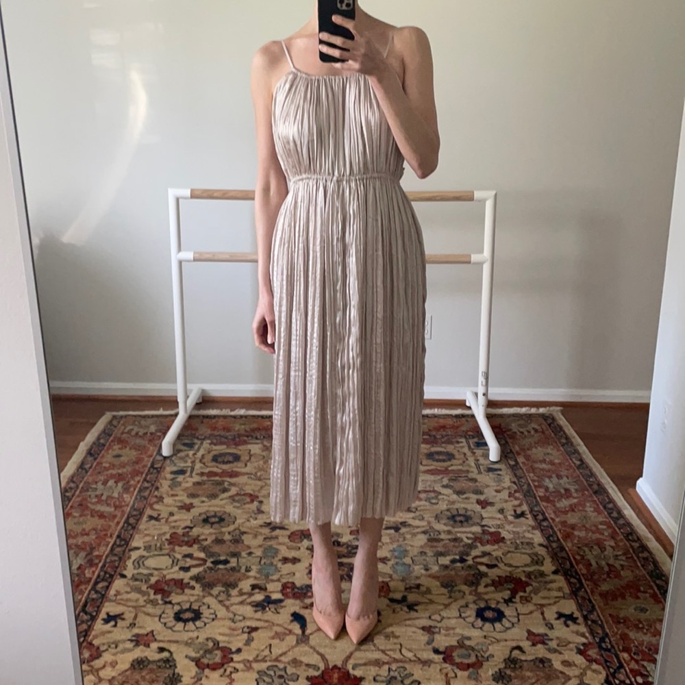 H&M beige crinkle dress with low back. Size S. NWT.